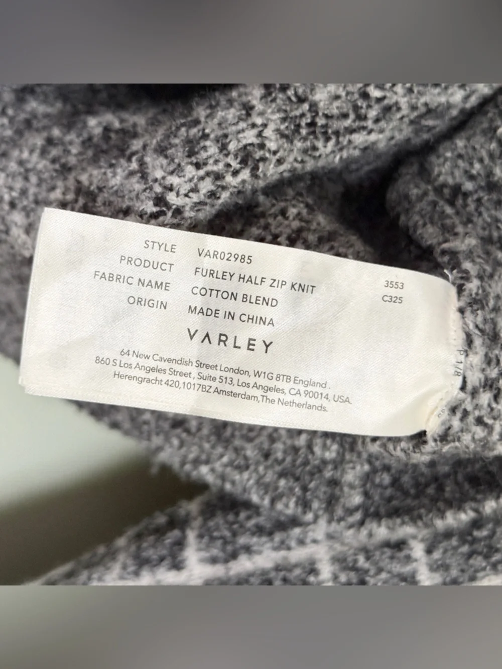 Varley Furley Half‎ Zip Knit Sweater Plaid Grey White Women’s Size XS